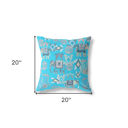18" X 18" Bright Blue And Gray Paisley Zippered Suede Throw Pillow