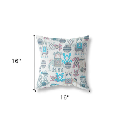 16" X 16" Beige And Blue Paisley Zippered Suede Throw Pillow