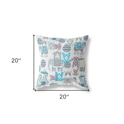 18" X 18" Beige And Blue Paisley Zippered Suede Throw Pillow