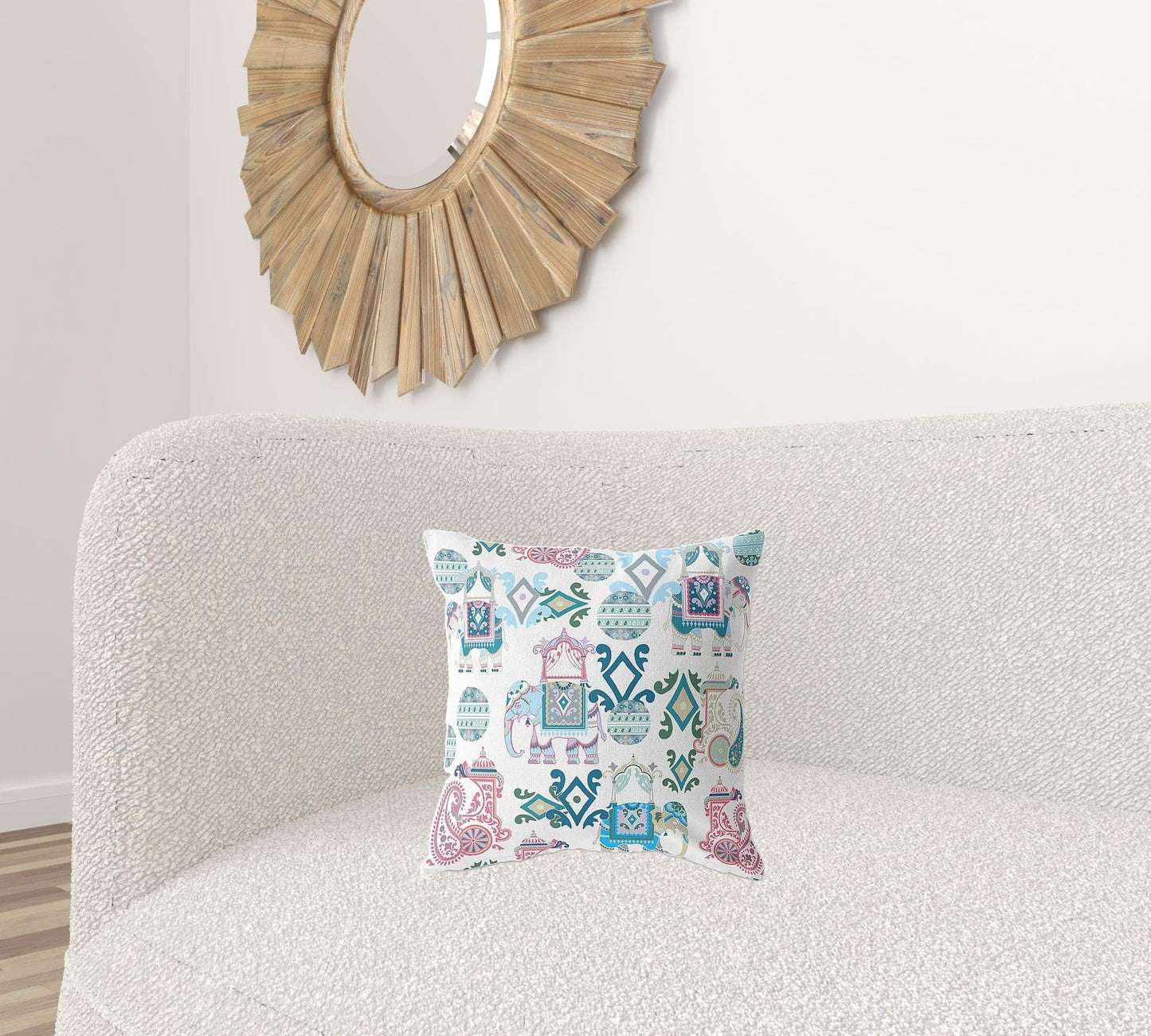 16" X 16" Pink And White Paisley Zippered Suede Throw Pillow