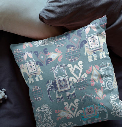 16" X 16" Gray And White Paisley Zippered Suede Throw Pillow