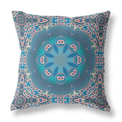 18" X 18" Blue And Pink Geometric Zippered Suede Throw Pillow