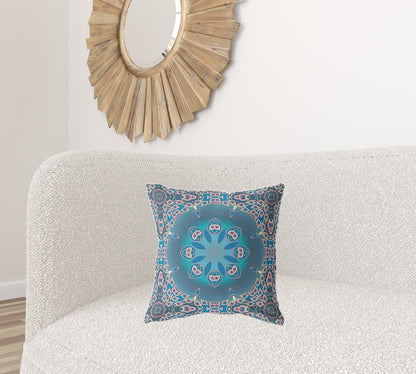18" X 18" Blue And Pink Geometric Zippered Suede Throw Pillow