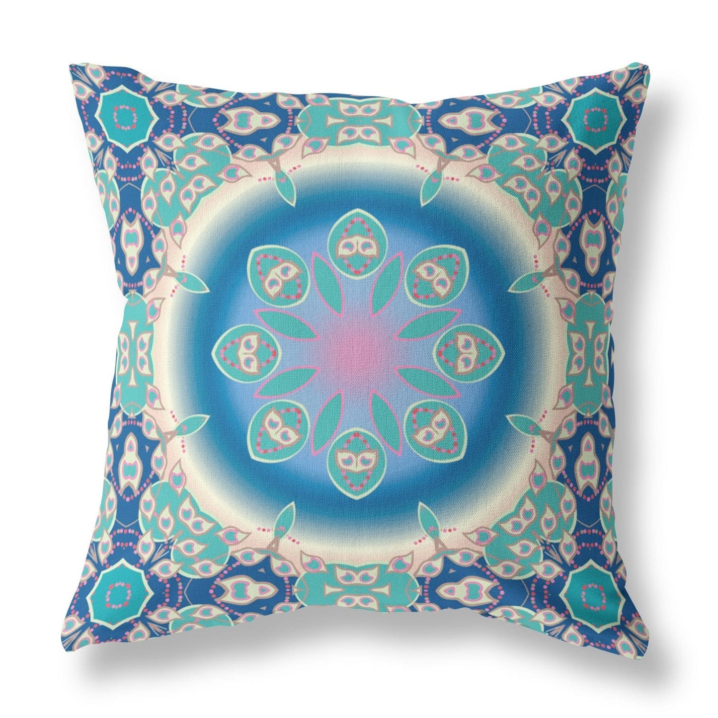 16" X 16" Blue And Turquoise Geometric Zippered Suede Throw Pillow