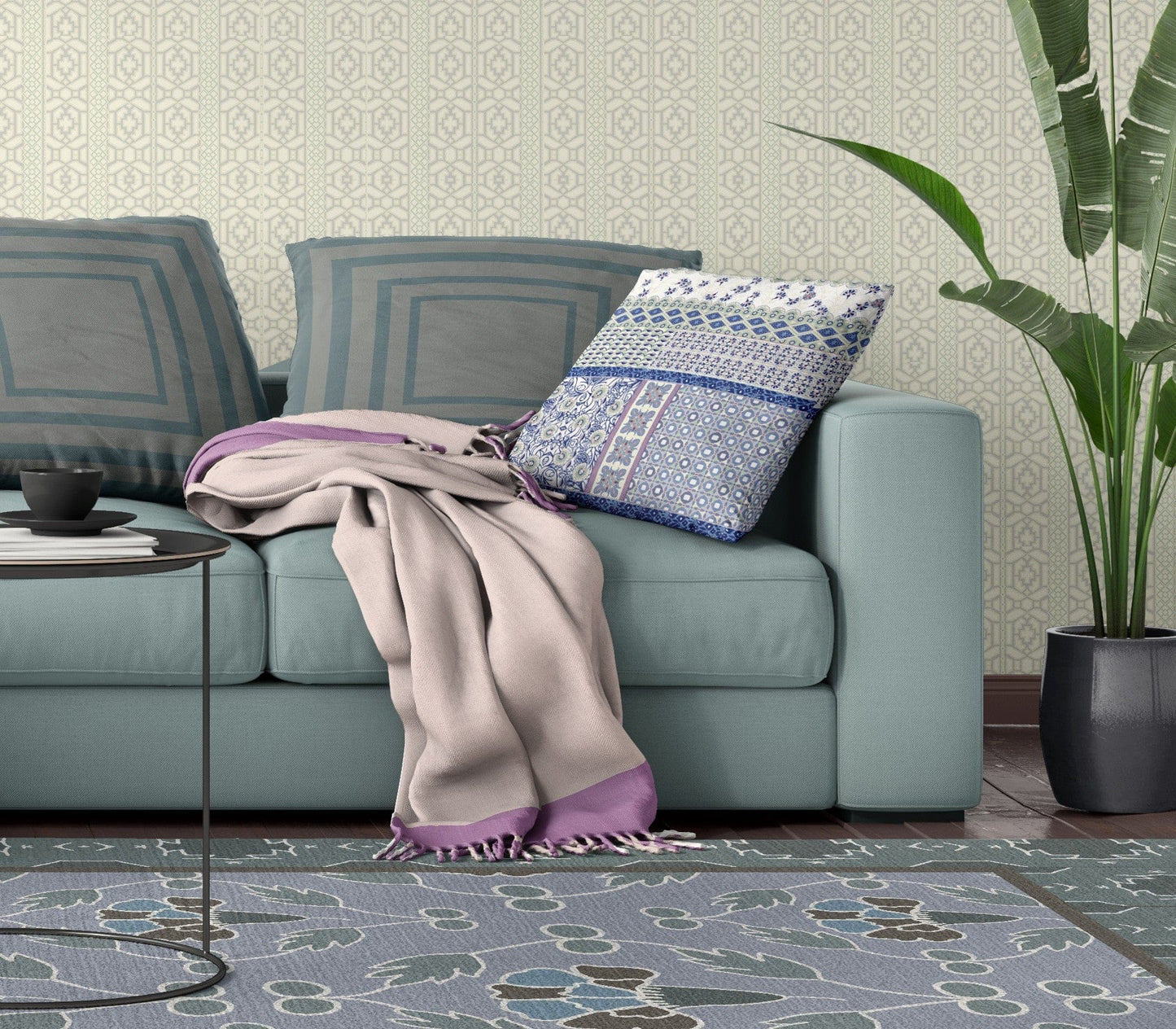 18” Blue Lavender Patch Zippered Suede Throw Pillow