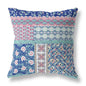 16” Blue Pink Patch Zippered Suede Throw Pillow