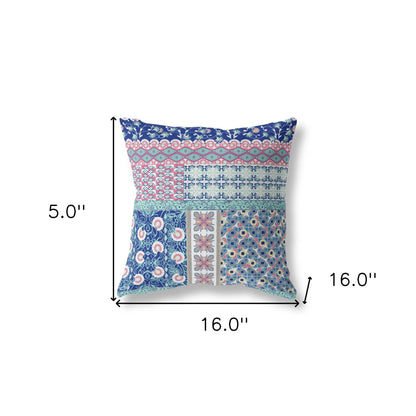 16” Blue Pink Patch Zippered Suede Throw Pillow