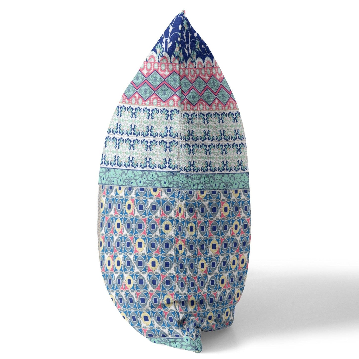 20” Blue Pink Patch Zippered Suede Throw Pillow