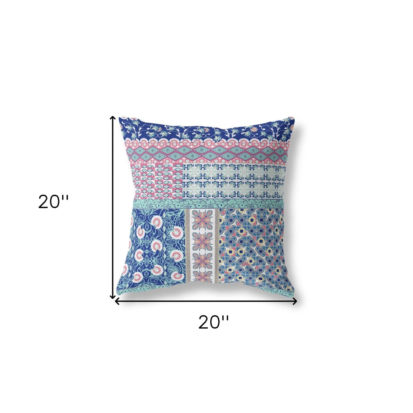 20” Blue Pink Patch Zippered Suede Throw Pillow