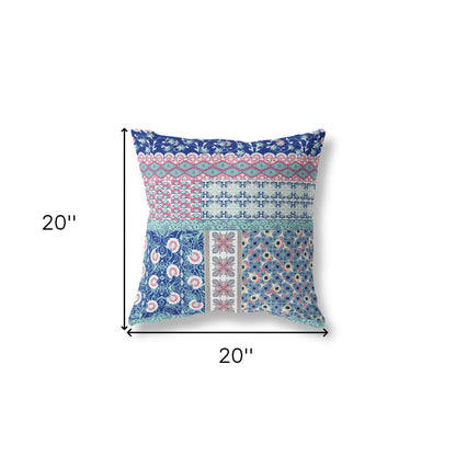 20” Blue Pink Patch Zippered Suede Throw Pillow