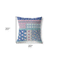 20” Blue Pink Patch Zippered Suede Throw Pillow