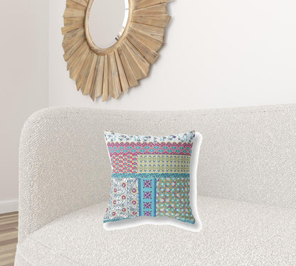 18” White Yellow Patch Zippered Suede Throw Pillow