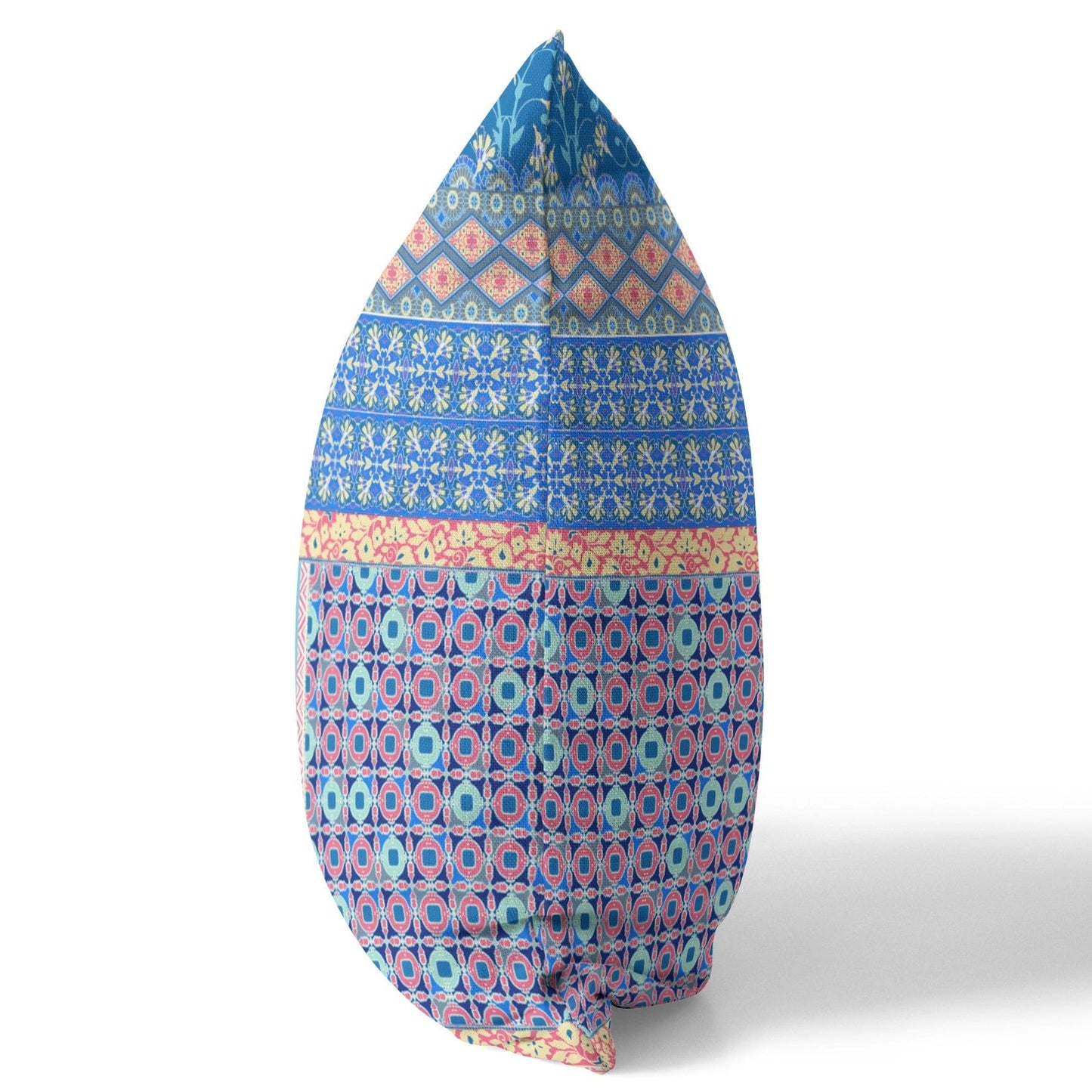 16” Blue Yellow Patch Zippered Suede Throw Pillow