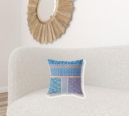 16” Blue Yellow Patch Zippered Suede Throw Pillow