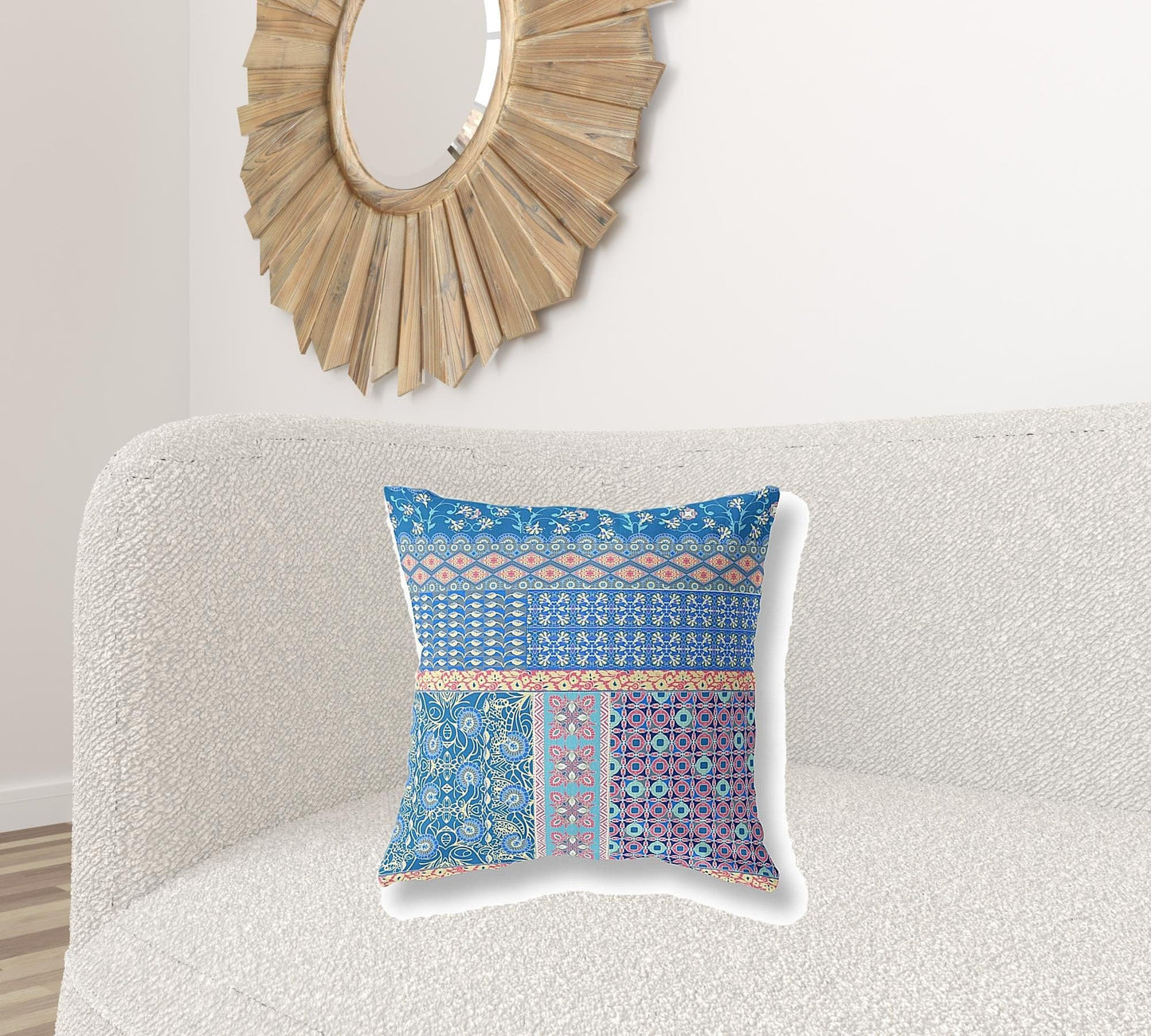 18” Blue Yellow Patch Zippered Suede Throw Pillow