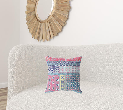 16” Pink Teal Patch Zippered Suede Throw Pillow