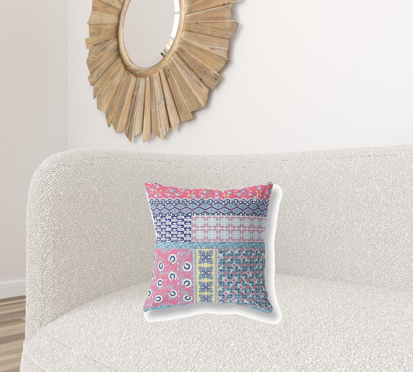 18” Pink Teal Patch Zippered Suede Throw Pillow