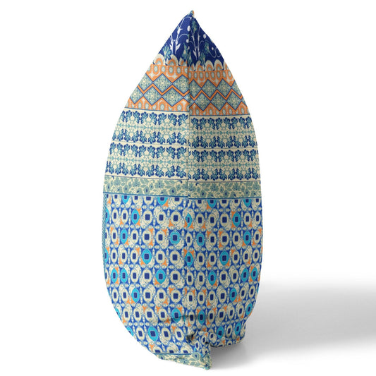 16” Navy Orange Patch Zippered Suede Throw Pillow