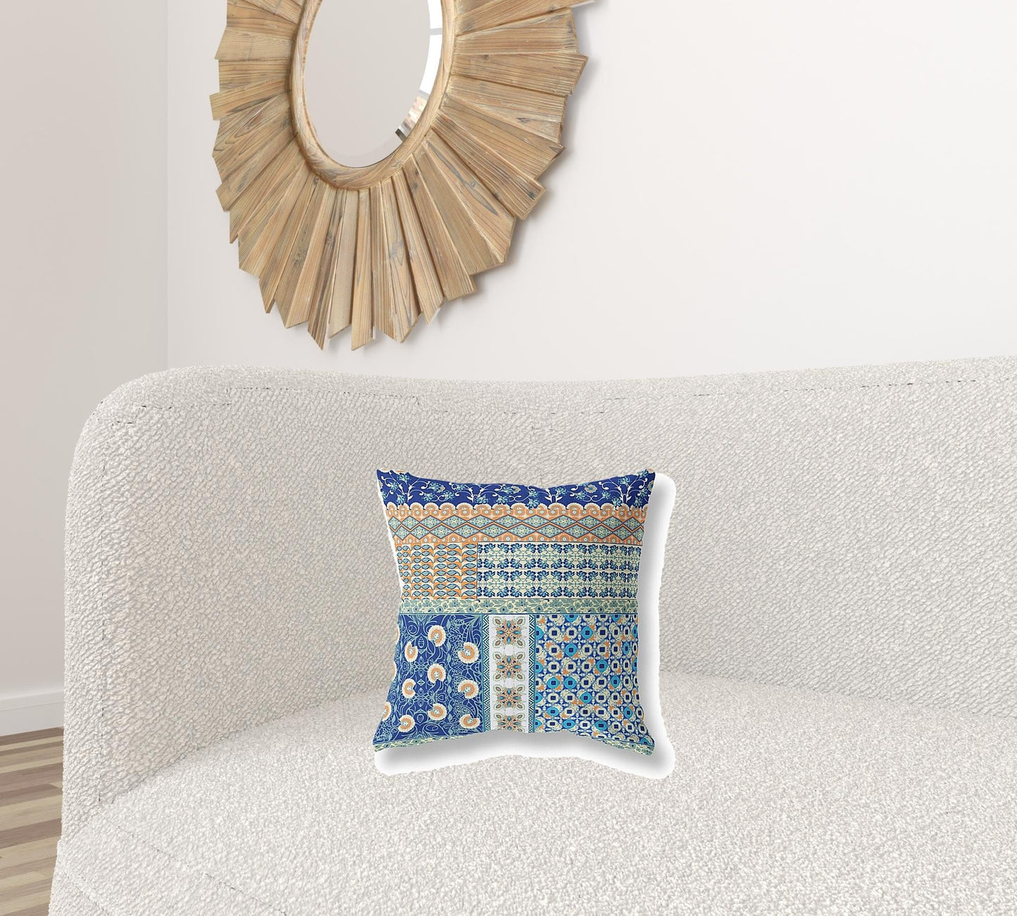 16” Navy Orange Patch Zippered Suede Throw Pillow