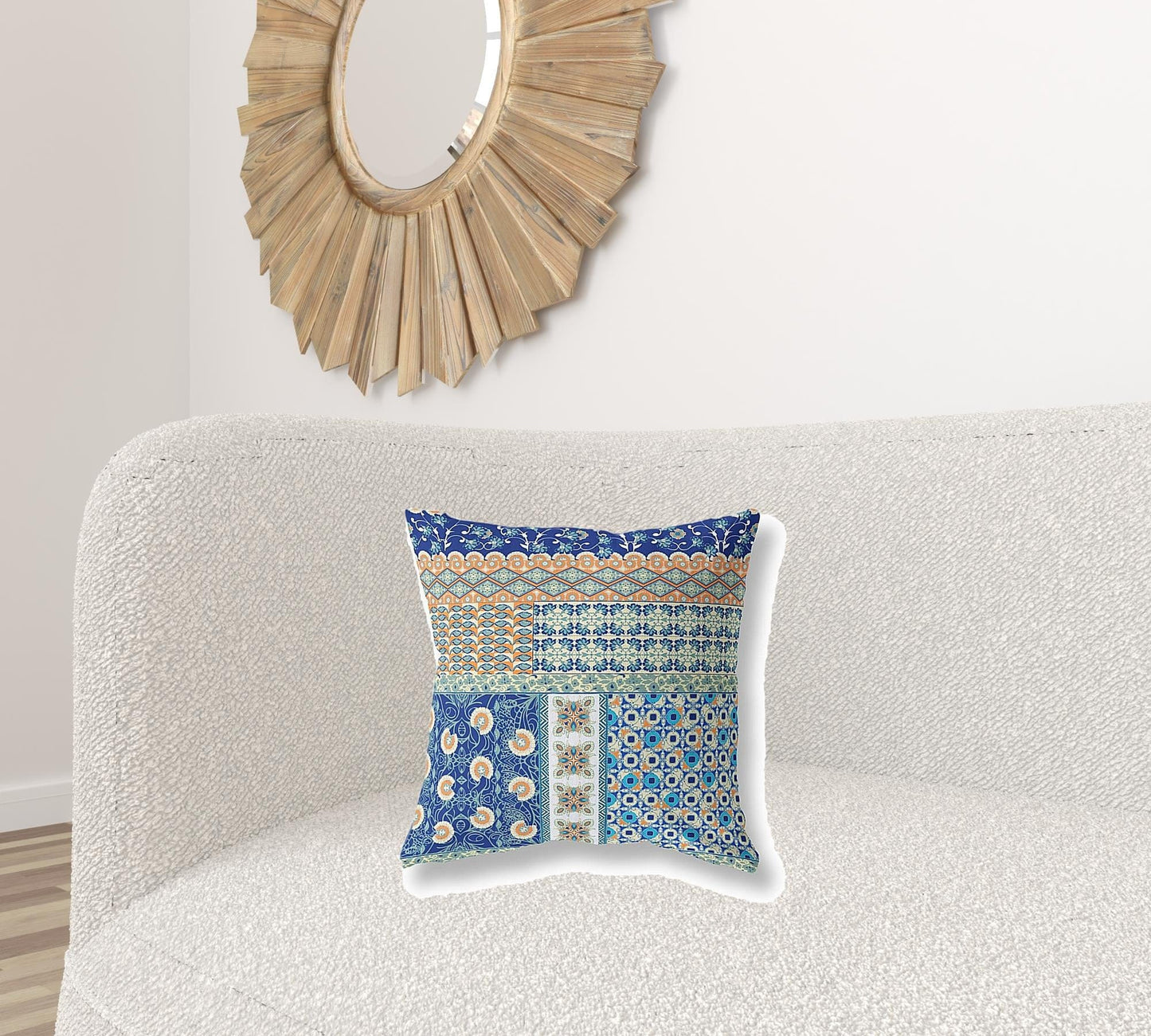 18” Navy Orange Patch Zippered Suede Throw Pillow