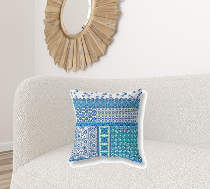 18” Turquoise Blue Patch Zippered Suede Throw Pillow