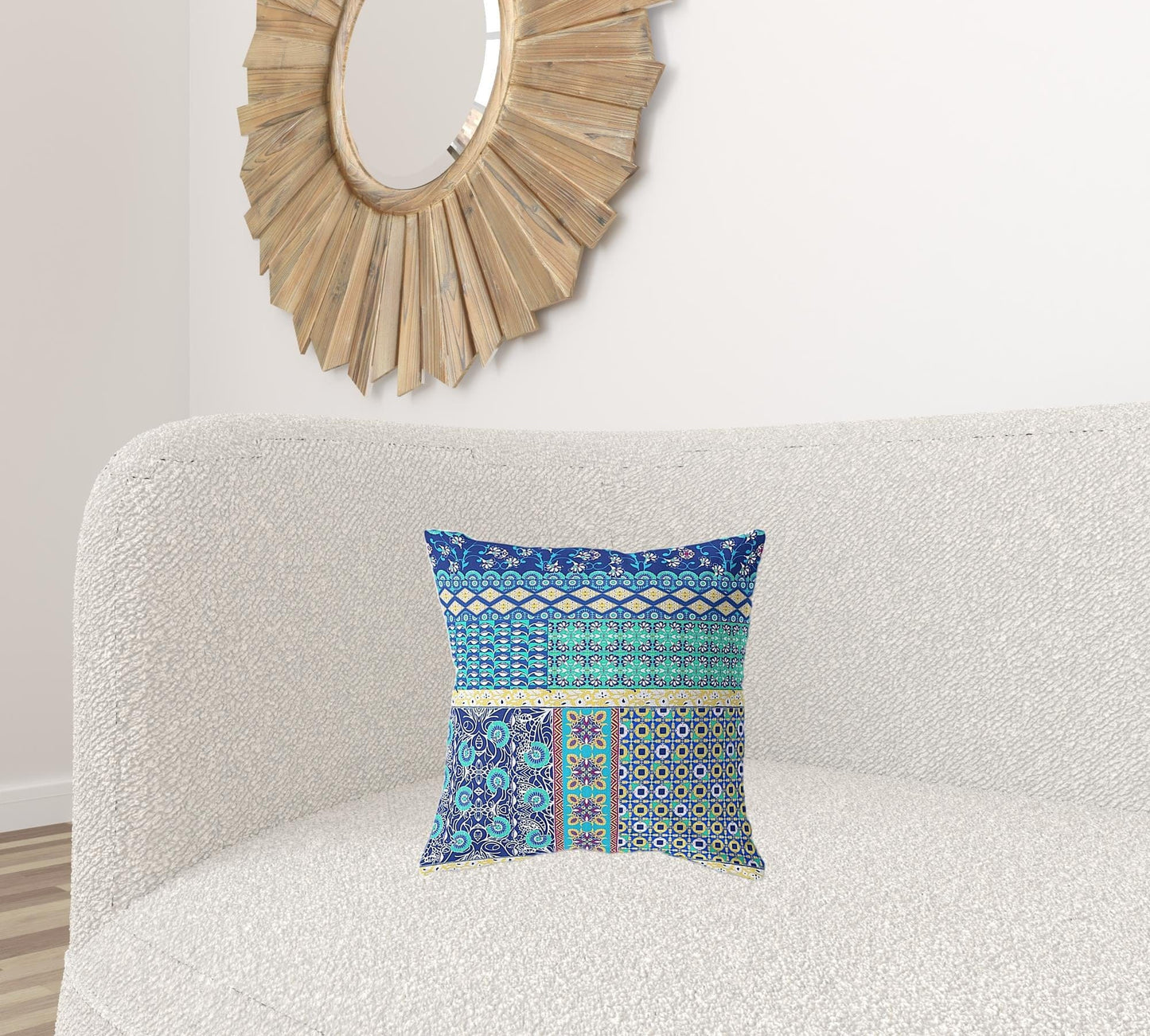 16” Navy Blue Patch Zippered Suede Throw Pillow