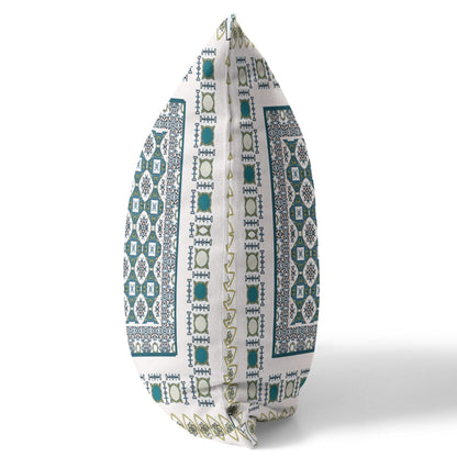 16" X 16" White And Green Floral Zippered Suede Throw Pillow