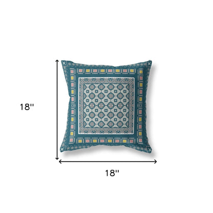 18" X 18" Blue And Beige Floral Zippered Suede Throw Pillow