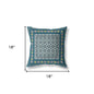 18" X 18" Blue And Beige Floral Zippered Suede Throw Pillow