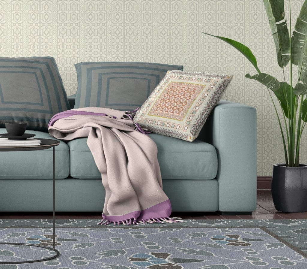 18" X 18" Off White And Orange Floral Zippered Suede Throw Pillow