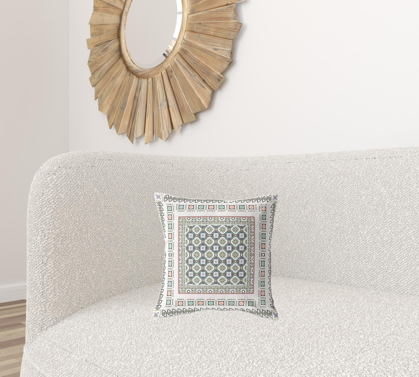 16" X 16" White And Blue Floral Zippered Suede Throw Pillow