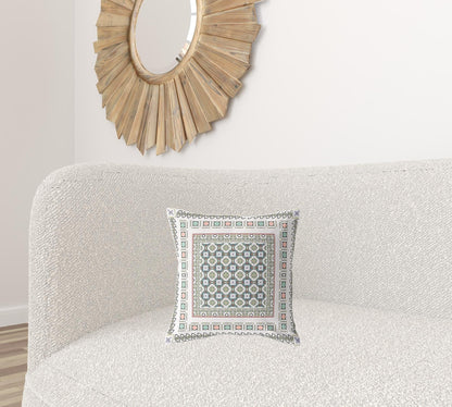 16" X 16" White And Blue Floral Zippered Suede Throw Pillow