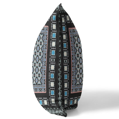 16" X 16" Black And Blue Floral Zippered Suede Throw Pillow