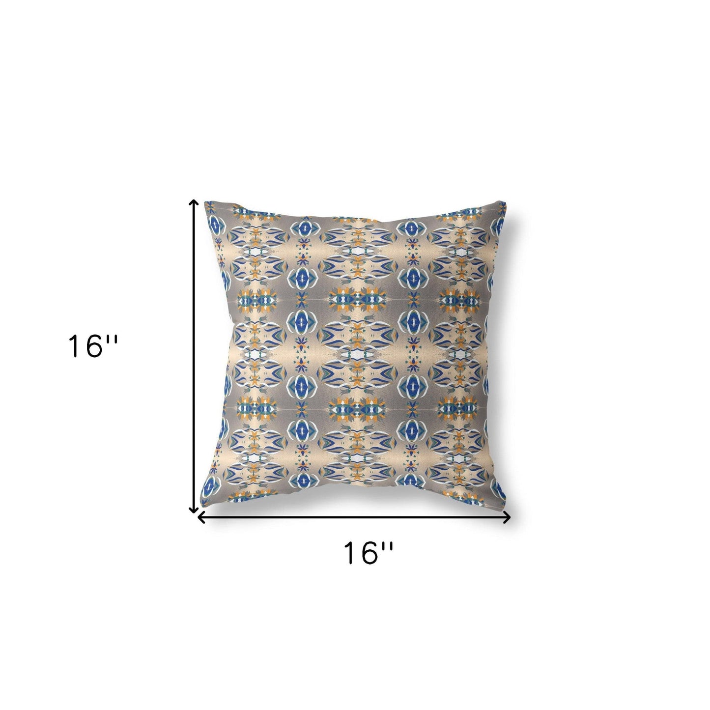16" X 16" Brown And Blue Abstract Zippered Suede Throw Pillow