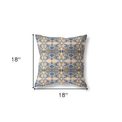 18" X 18" Brown And Blue Abstract Zippered Suede Throw Pillow