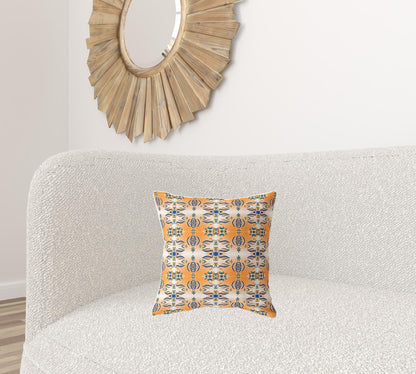 16" X 16" Orange And Gray Abstract Zippered Suede Throw Pillow