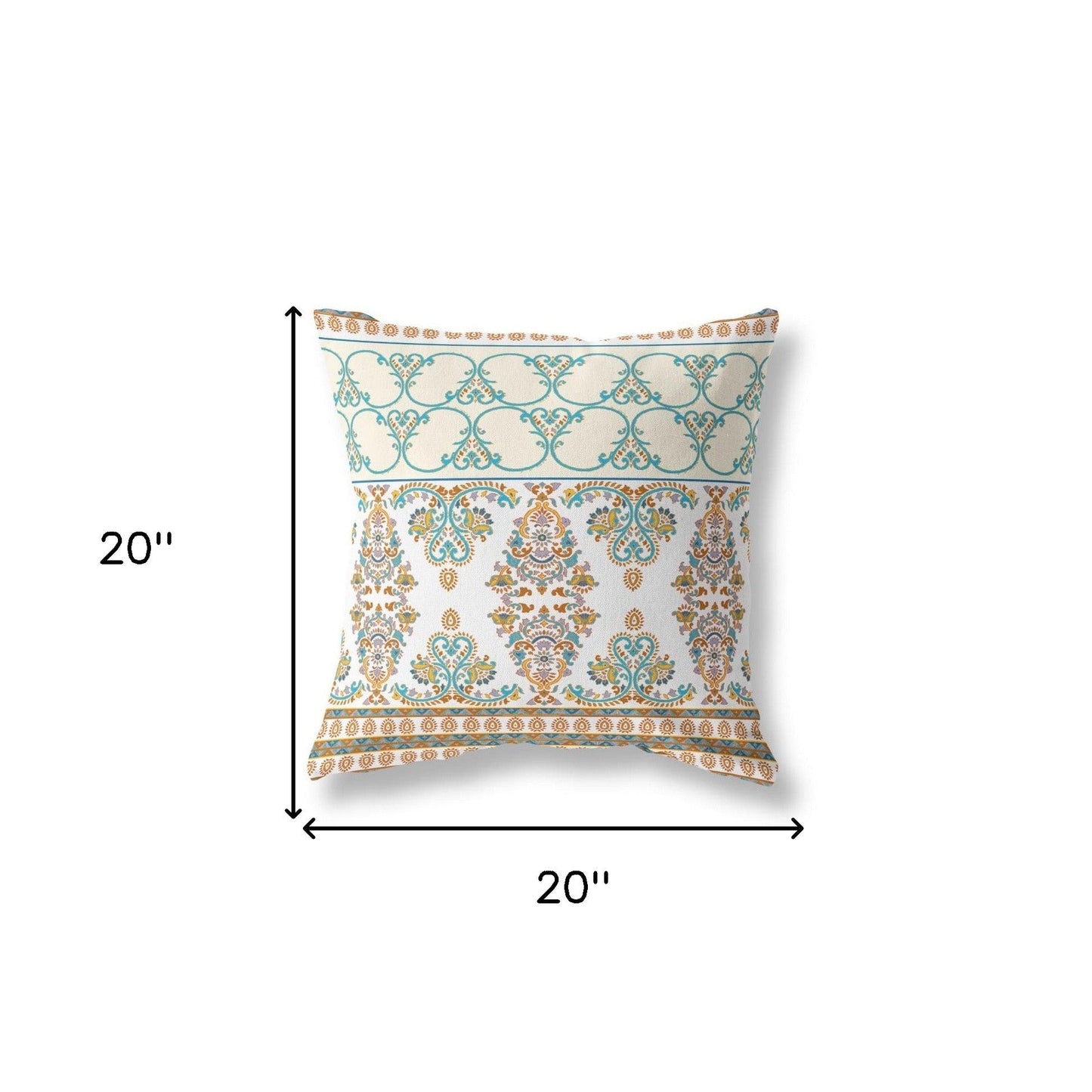 20" X 20" Orange And Teal Stencil Zippered Suede Throw Pillow