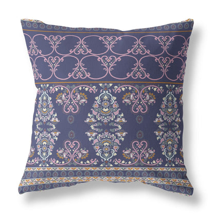 18" X 18" Blue And Pink Stencil Zippered Suede Throw Pillow