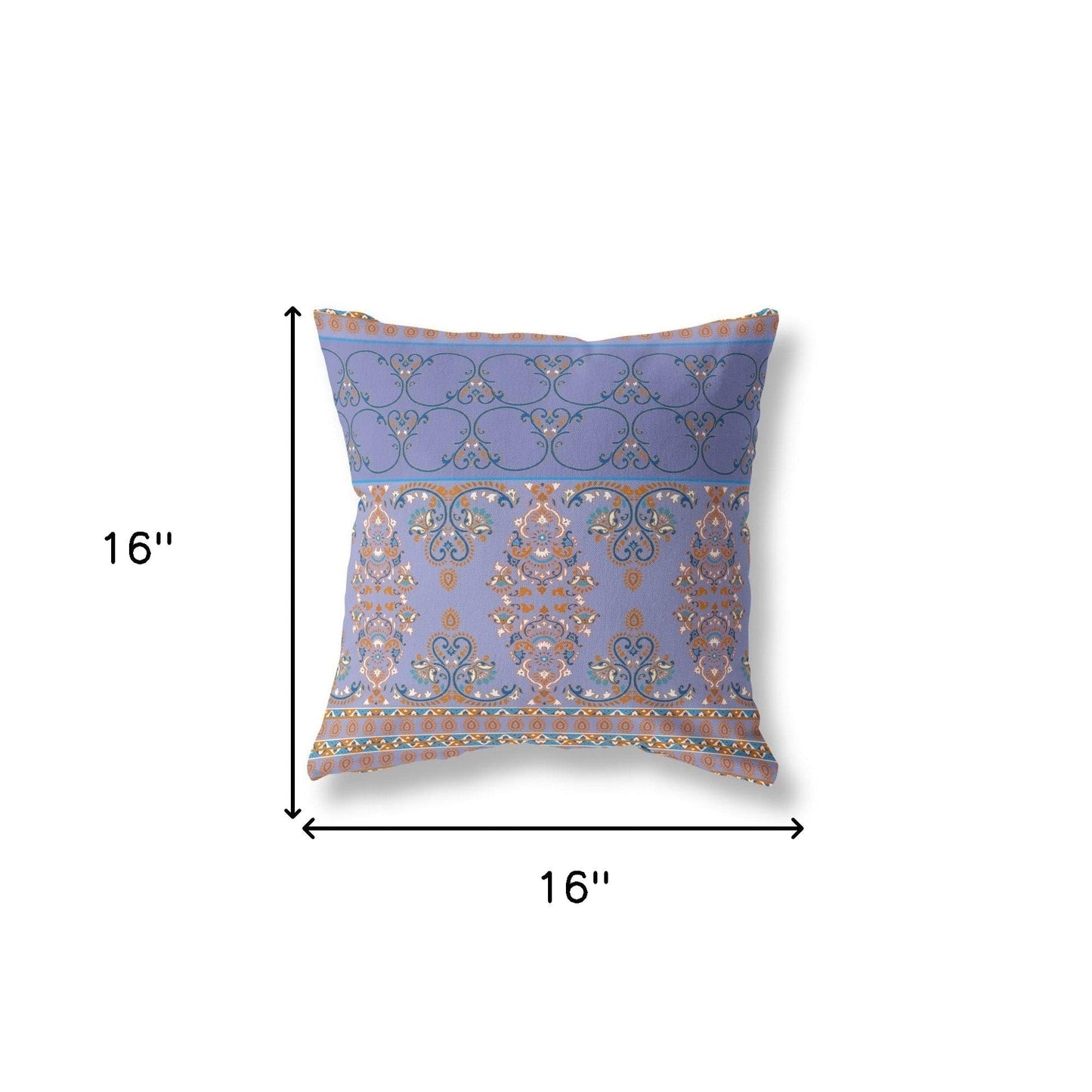 16" X 16" Purple And Blue Stencil Zippered Suede Throw Pillow
