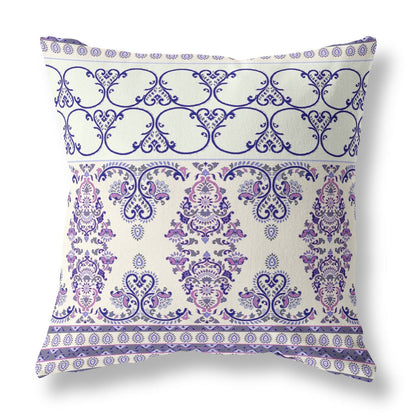 20" X 20" White And Purple Stencil Zippered Suede Throw Pillow