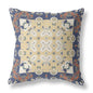 16" X 16" Blue Yellow Floral Zippered Suede Throw Pillow