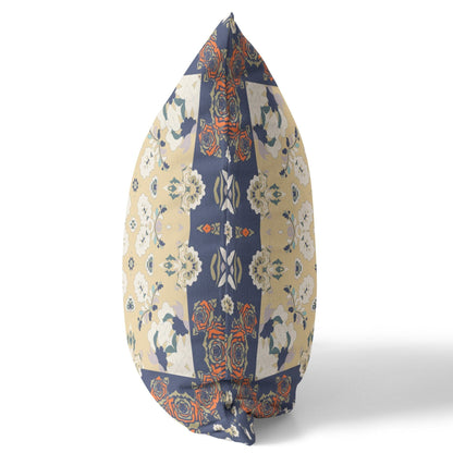 16" X 16" Blue Yellow Floral Zippered Suede Throw Pillow