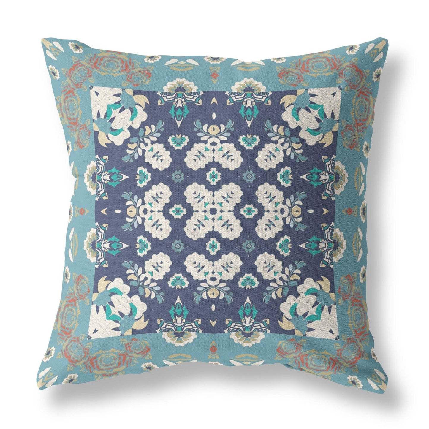 18" X 18" Gray And Blue Floral Zippered Suede Throw Pillow