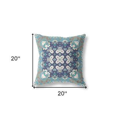 18" X 18" Gray And Blue Floral Zippered Suede Throw Pillow