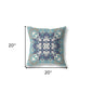 18" X 18" Gray And Blue Floral Zippered Suede Throw Pillow