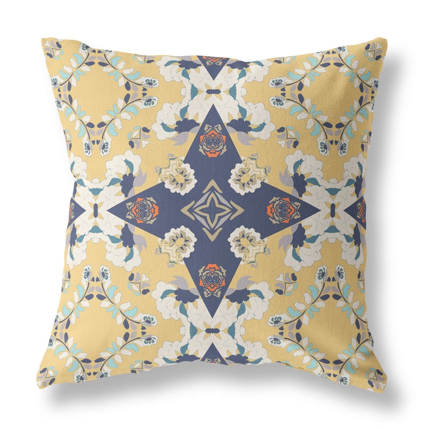18" X 18" Yellow And Blue Floral Zippered Suede Throw Pillow