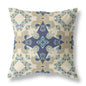 16" X 16" Cream And Blue Floral Zippered Suede Throw Pillow