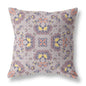 16" X 16" Muted Purple And Yellow Floral Zippered Suede Throw Pillow