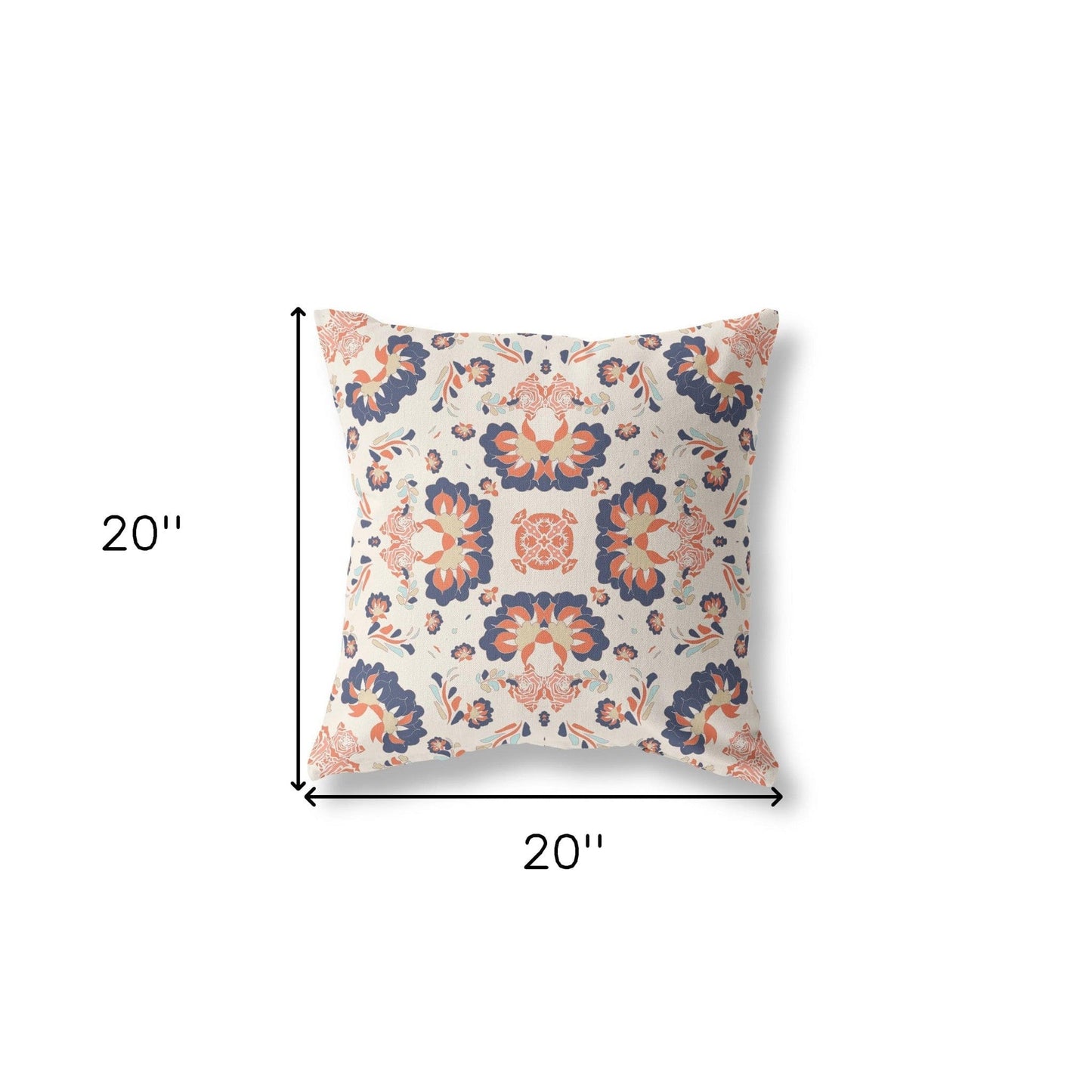 20" X 20" Off White And Blue Floral Zippered Suede Throw Pillow