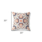 20" X 20" Off White And Blue Floral Zippered Suede Throw Pillow